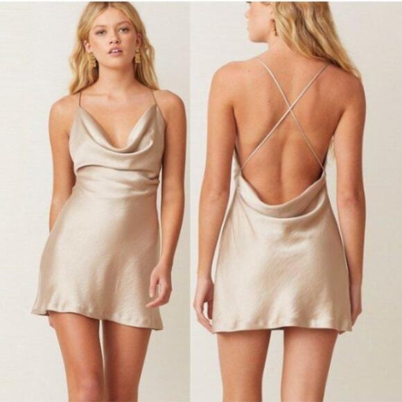 Bec + Bridge Pearl Bay Satin Mini Dress in Champagne - Picture 1 of 6